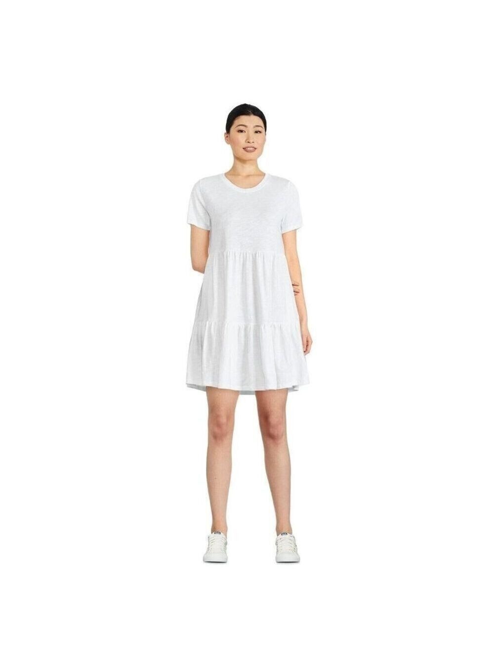 George Women's Tiered White Cotton T-Shirt Dress Size XL